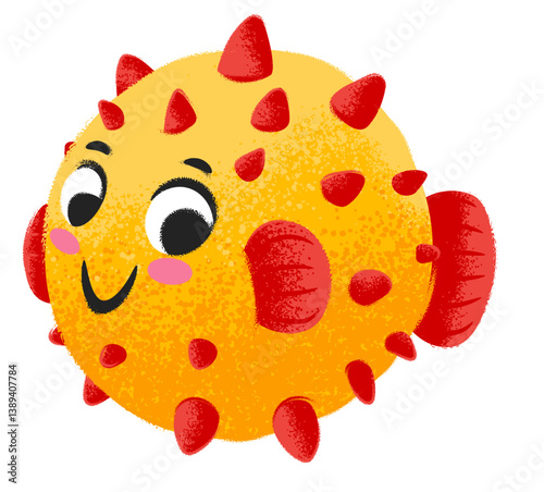 puffer fish cartoon on white
