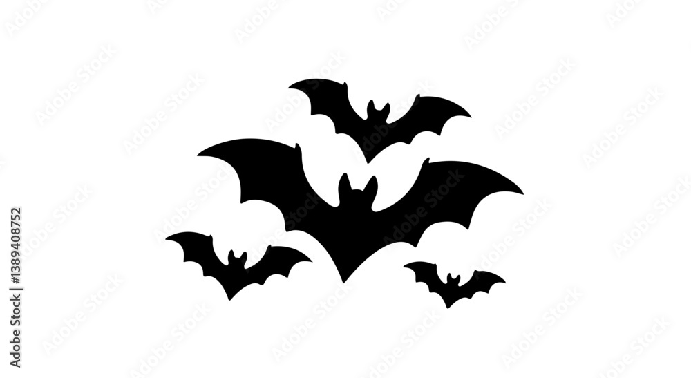 Naklejka premium Dynamic Bat Silhouettes on Crisp White Background: Spooky Elegance