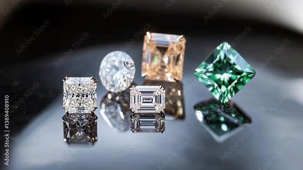 Exquisite collection of shimmering diamonds in various shapes and colors Exquisite collection of shimmering diamonds in various shapes and colors