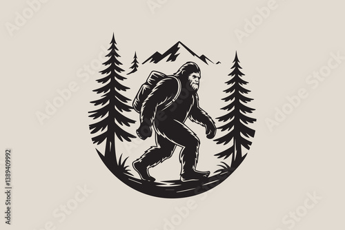 hiking bigfoot BLACK  illustration vector