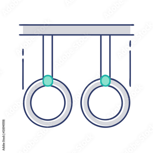 Vector illustration of gymnastic rings hanging from a horizontal bar, representing fitness and strength training, personal development, and physical activities for athletes and enthusiasts.