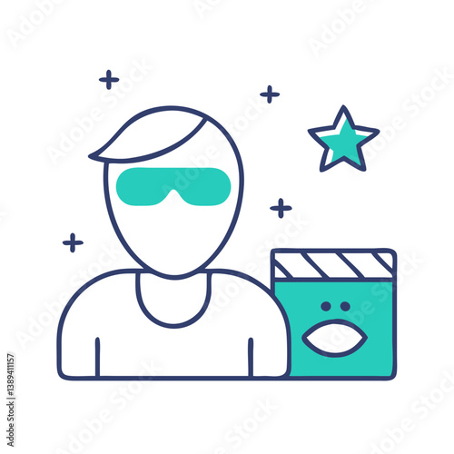 A stylish person wearing sunglasses and posing confidently with a film clapperboard, representing creativity and the film industry, used for media projects and entertainment promotions.