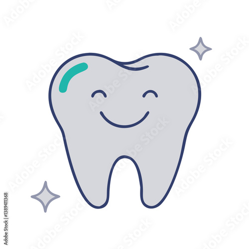 Flat icon of a smiling tooth, symbolizing dental hygiene, oral care, healthy teeth, and dentistry
