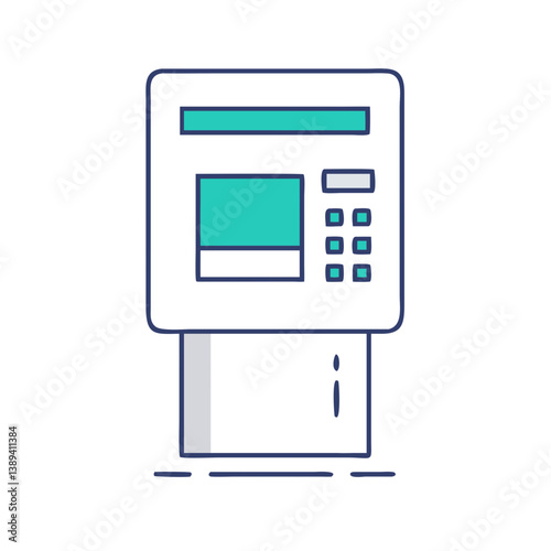 Illustration of a modern parking meter in a minimalistic style, featuring vibrant turquoise and white colors, representing urban infrastructure and convenience for city parking solutions.