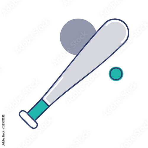 Stylized baseball bat and ball in a minimalist design, representing sportsmanship and athleticism, ideal for sports-themed graphics, merchandise, or educational material focused on baseball.