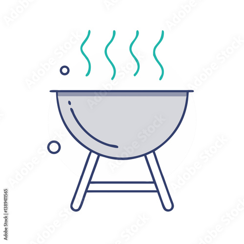 Minimalistic BBQ grill emitting steam, concept of outdoor cooking, summer gatherings, grilling food with family and friends, ideal for recipes and culinary enjoyment in gardens or backyards.