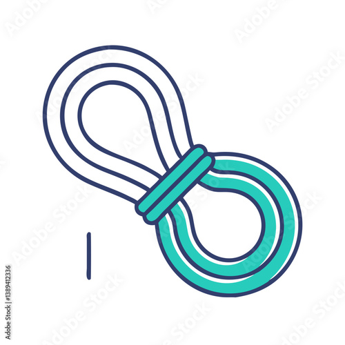 Stylized vector illustration of a looped rope knot in turquoise and white, showcasing the concept of connections and binding elements, ideal for design, nautical themes, and safety applications.
