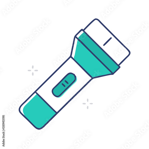 A modern flashlight in a minimalist design, showcasing bright turquoise and white colors, symbolizing safety, exploration, and outdoor adventures, perfect for camping or emergency situations.