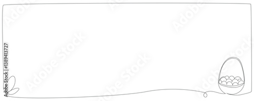 Line Art Egg Basked. Happy Easter Holiday Greeting card Element. Spring Vacation Graphic Symbol.  One Continuous Line Modern Drawn. Editable Thin Stroke Family Party or Souvenir Shop  Advertising.
