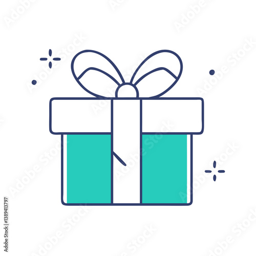 A beautifully wrapped gift box with a turquoise design and a white ribbon, symbolizing celebration and giving, perfect for birthdays, holidays, and special occasions.