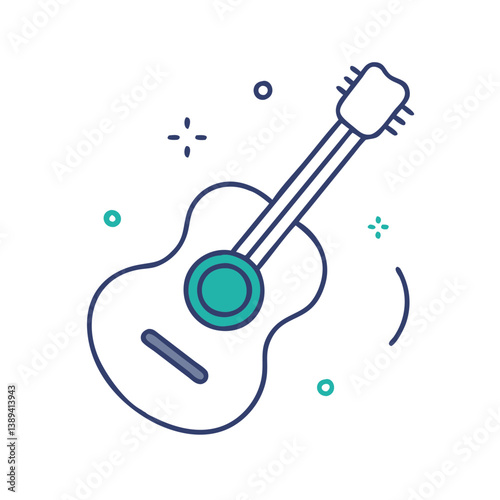 A minimalist illustration of an acoustic guitar, representing musical creativity and passion, perfect for music-related projects, instrument promotion, and artistic endeavors.