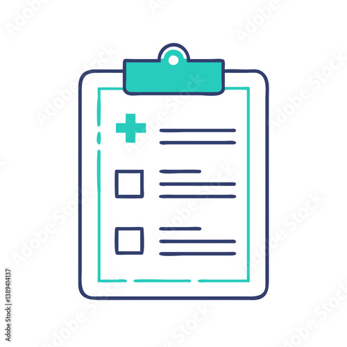 A medical clipboard with checkboxes and a plus symbol, representing healthcare documentation, patient assessment forms, and organized medical information for professionals and students.
