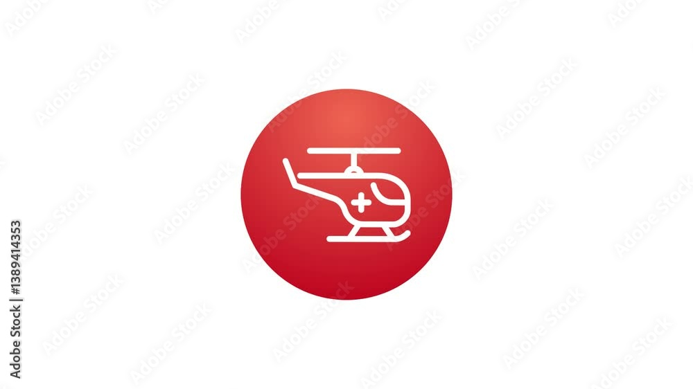 Animated button with icon. Healthcare collection. Ambulance helicopter symbol. White contour in red gradient frame with alpha channel. Reveal, 3 clicks and disappear animation for ui. Animated button with icon. Healthcare collection. Ambulance helicopter symbol. White contour in red gradient frame with alpha channel. Reveal, 3 clicks and disappear animation for ui.