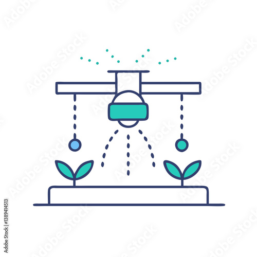 A sprayer system watering green plants, representing modern agricultural technology, sustainable gardening, and innovative solutions for plant care in an indoor environment.