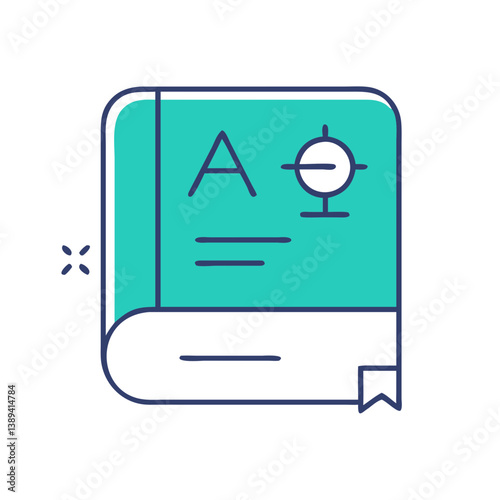 A colorful logo book icon showcasing typography design concepts, representing creativity and education, ideal for graphic design projects, educational materials, or branding.