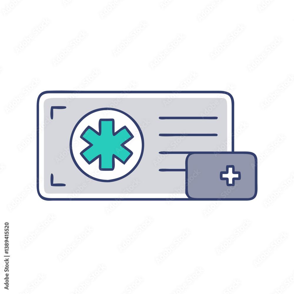 Obraz premium A medical insurance card with an emergency symbol, representing healthcare access and financial protection, essential for urgent medical needs and peace of mind in health coverage decisions.