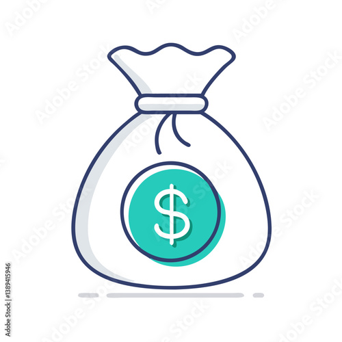 A vector illustration of a money bag with a dollar sign, symbolizing wealth and financial success, financial services, investment opportunities, and saving money concepts in a modern style.