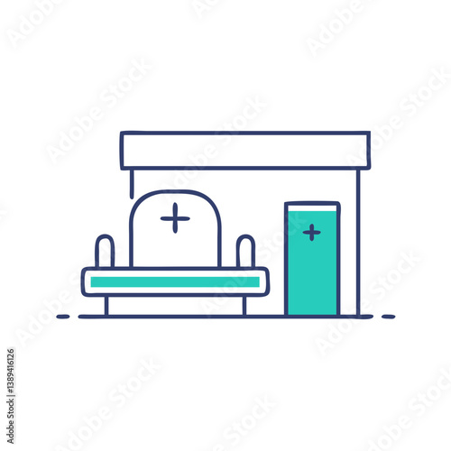 Flat icon of a burial site with a cross, representing a grave, cemetery, or memorial place, often used in religious, cultural, or mourning contexts, drawn in a simple blue and white minimal style
