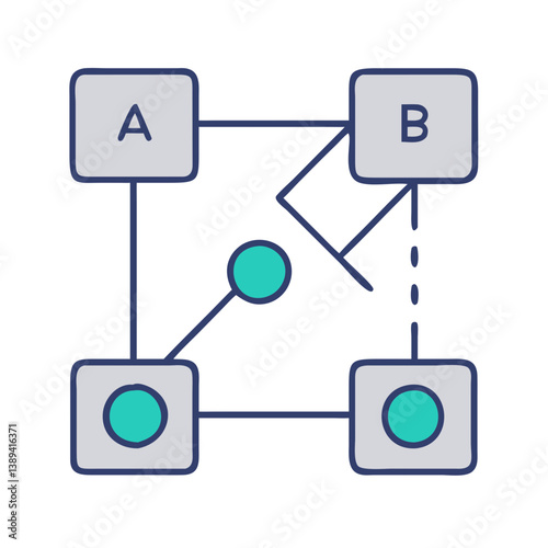 Flat icon of a flowchart diagram showing process steps and decision paths, used in data mapping, logic planning, programming, and project management, in a minimal vector style
