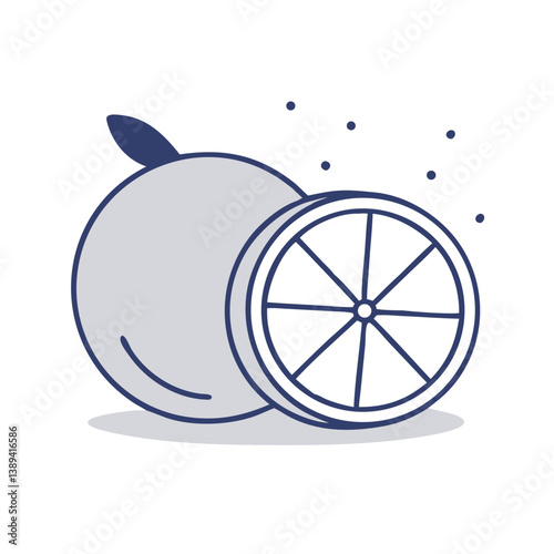 Flat icon of a halved orange fruit with slices visible, symbolizing citrus, vitamin C, natural freshness, and healthy food concepts in a minimal and clean vector style
