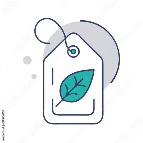 Flat icon of a product tag with a leaf, representing eco-friendly labeling, sustainable or organic products, and green consumerism, in a clean minimalist style
