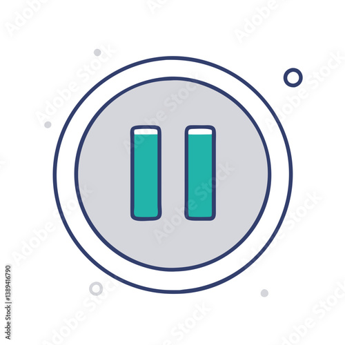 Flat icon of a circular pause button, representing media player controls, audio or video playback management, and user interface interaction, designed in a simple modern vector style
