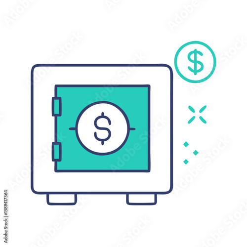 Illustration of a money safe with a dollar sign representing financial security, wealth management, and savings, ideal for banking, finance, and investment resources.