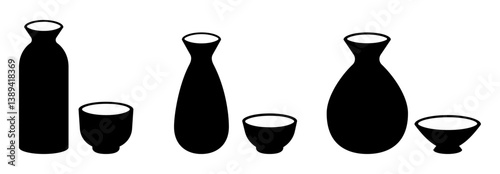 日本酒の徳利・お猪口のシルエットアイコンセット