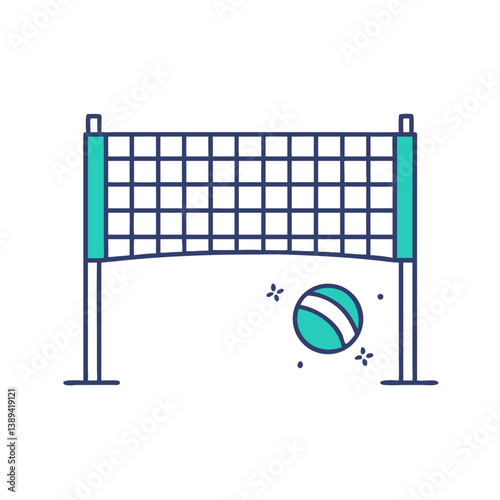 A volleyball net with a colorful ball in motion, embodying the spirit of teamwork and sportsmanship in outdoor games, perfect for promoting summer activities and beach fun.
