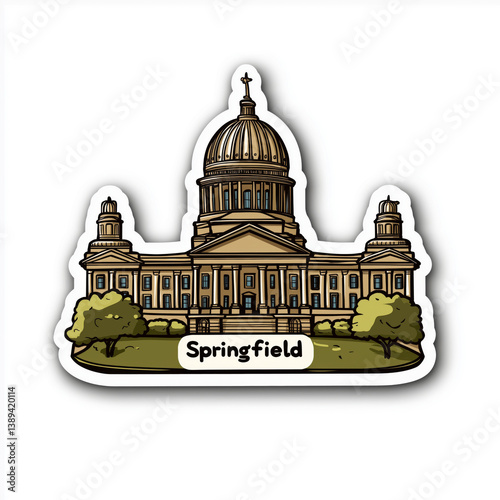 Morning reflections on water in Springfield with state capital details