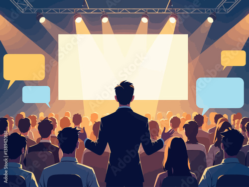public speaker talking to multitude in a conference logo