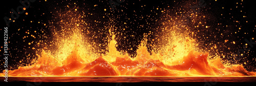 Explosive volcanic eruption with glowing lava splashing into the air
