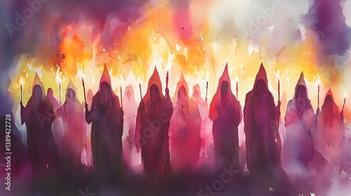 traditional Easter procession in Spain, religious brotherhood, Nazarenos, Semana Santa, Holy Week, Andalusia