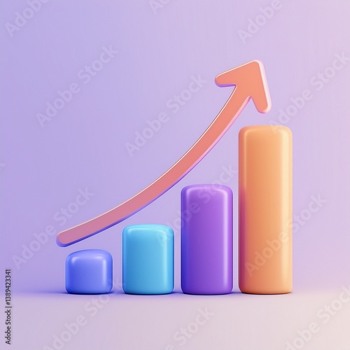 A colorful bar graph with a rising arrow symbolizes growth and progress in data or business metrics.