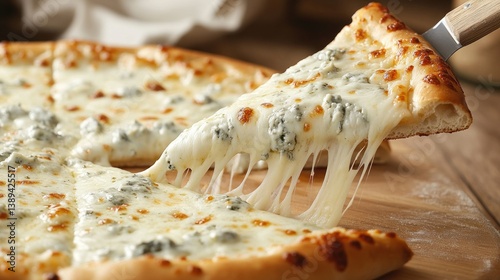 A four-cheese pizza (Quattro Formaggi) with gooey mozzarella, gorgonzola, ricotta, and parmesan