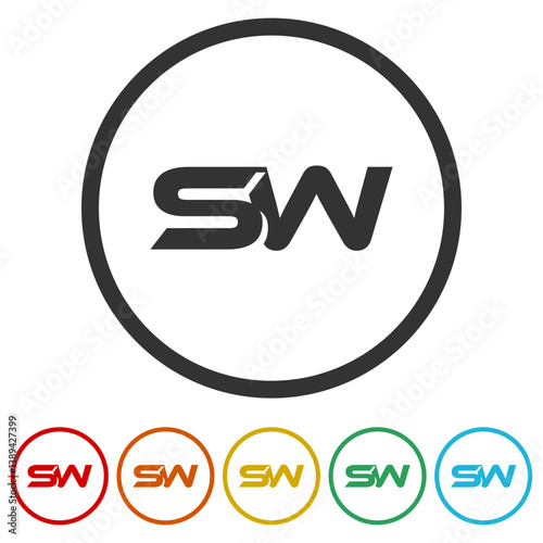 Free Download SW letter logo. Set icons in color circle buttons - GFXLoad