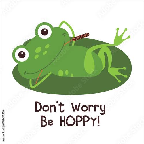 Don't Worry Be HOPPY! Cute characters in flat style. Vector illustration. Greeting card template. White background