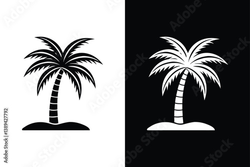 Palm Tree Silhouette Icon Vector. Hand Drawn Doodle in Surfer & Hippie Style