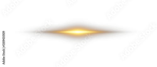 Glowing gold line with horizontal light rays and bright flash. Shiny golden beam with sparkle, flare, and dynamic glow on transparent background. Abstract vector light effect.