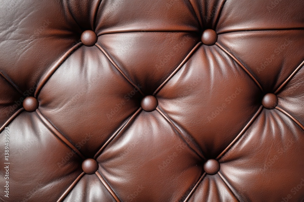 Naklejka premium A close up view showcasing a brown leather couch featuring buttons