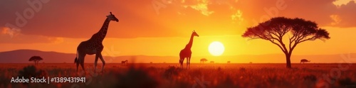 Giraffe Silhouette in open grasslands,  animals,  Africa