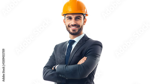 Confident Engineer in Formal Attire Standing with Crossed Arms and Smiling Professionally
