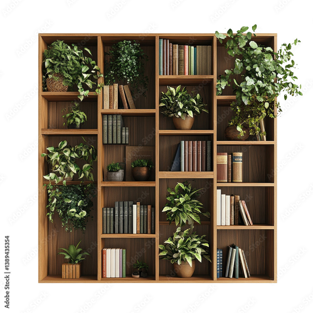 Unique bookshelf filled with books and vibrant plants brings warmth to home decor in a cozy living room Unique bookshelf filled with books and vibrant plants brings warmth to home decor in a cozy living room