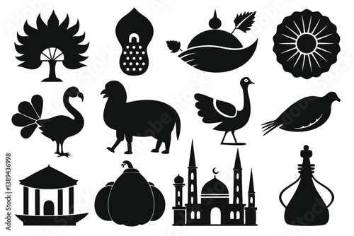 turkey silhouette set. turkey isolated farm animal silhouette icon