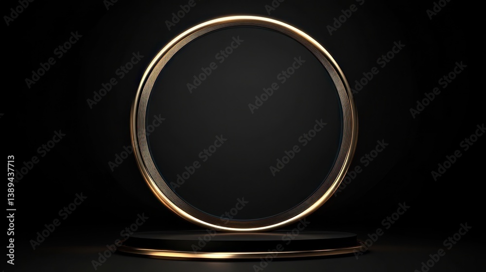 Empty golden circle podium display Empty golden circle podium display