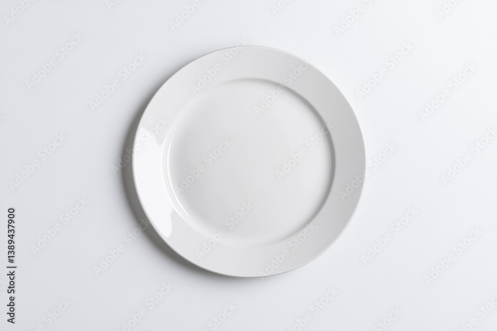 Minimalist design showcases empty white plate on soft background Minimalist design showcases empty white plate on soft background