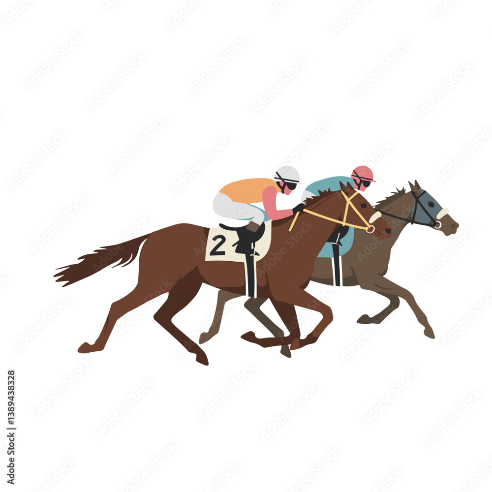 Jockeys racing on horses in a competition on a white background Jockeys racing on horses in a competition on a white background