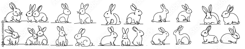 set of vector continuous line rabbits set of vector continuous line rabbits