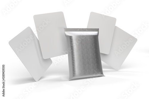 3D Playing cards collectible with shiny foil plastic booster pack mockup isolated. Blank trading card, cards of poker hand, bet, casino, gambling, board game, game cards, credit card or business card