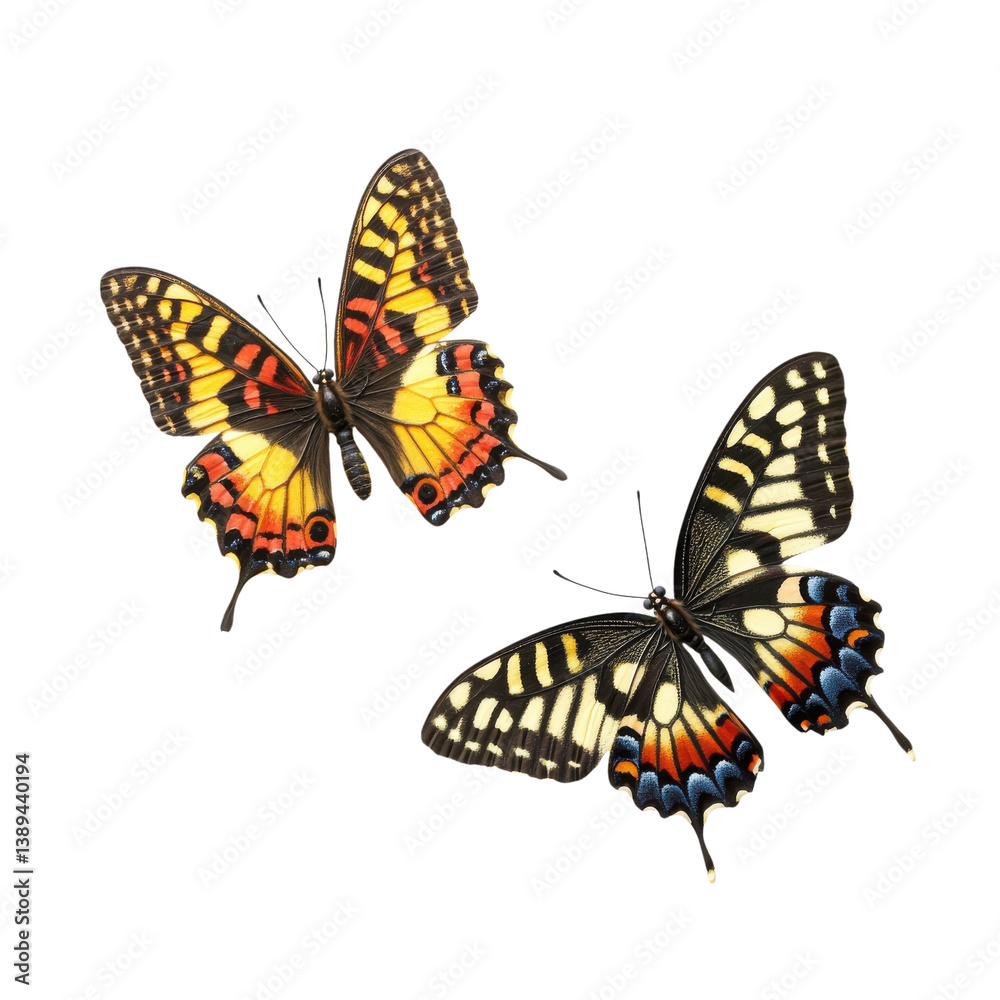 Fototapeta premium Colorful butterflies dance in delicate flight, showcasing nature’s vibrant beauty in a serene setting